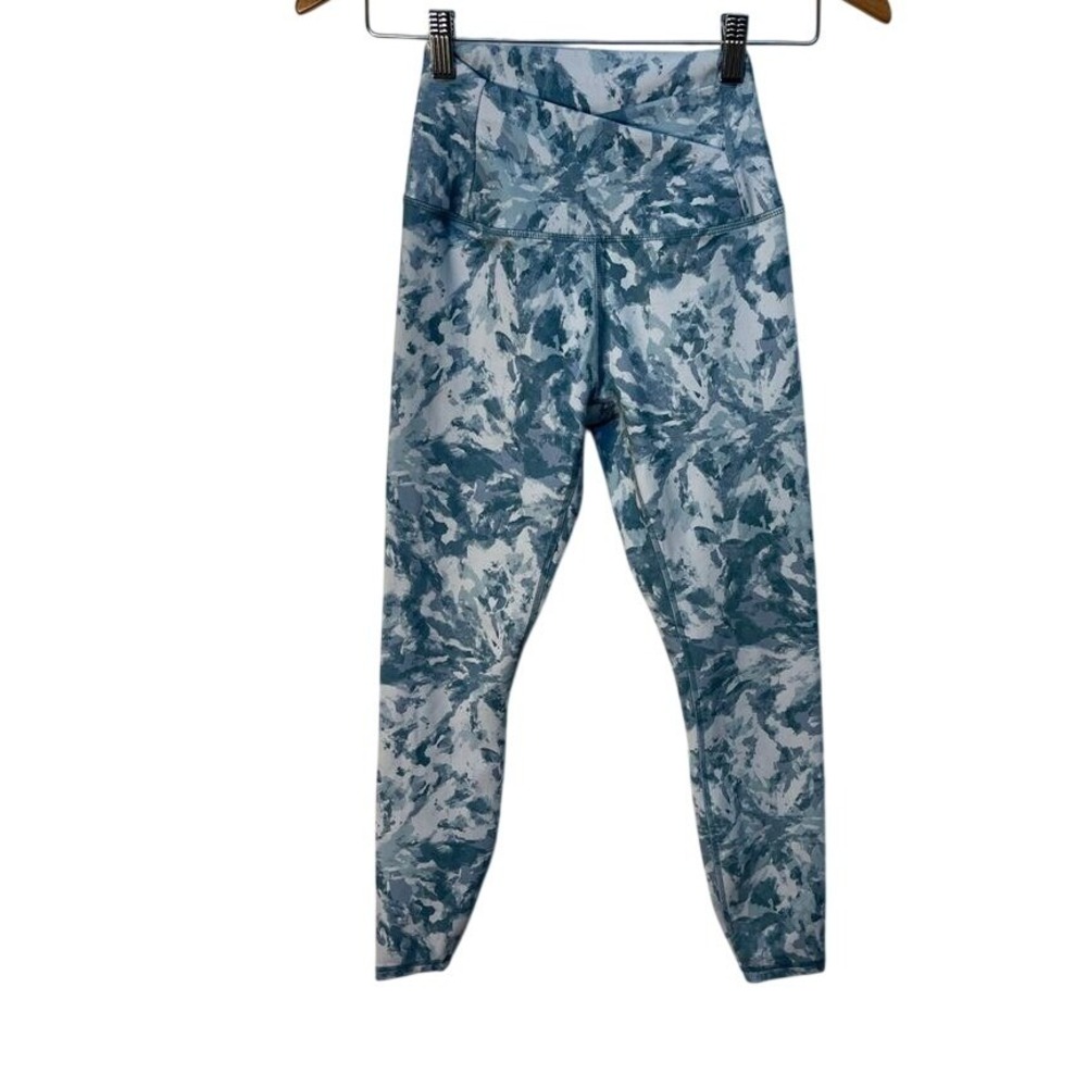 Blue Grey White print athletic leggings XS